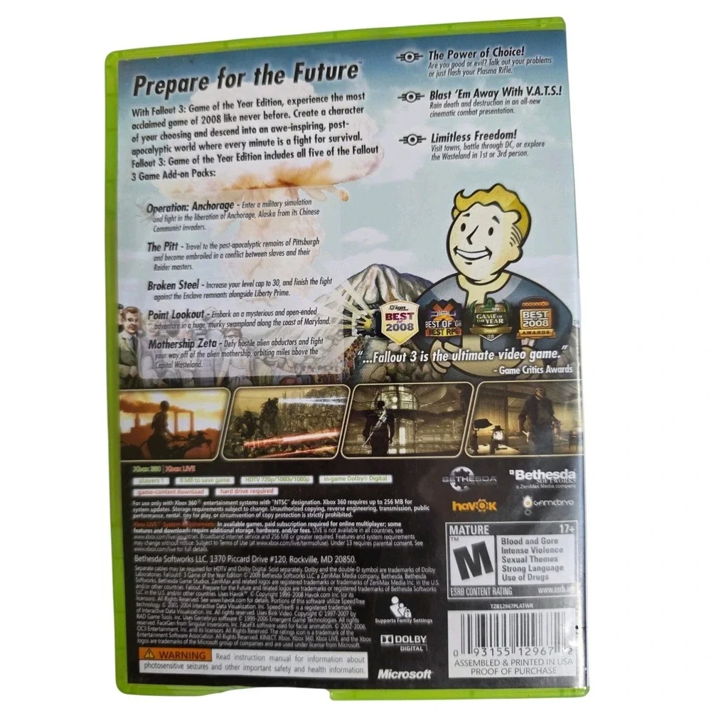 Fallout 3 Xbox 360 Game of The Year Edition Platinum Hits Best Seller